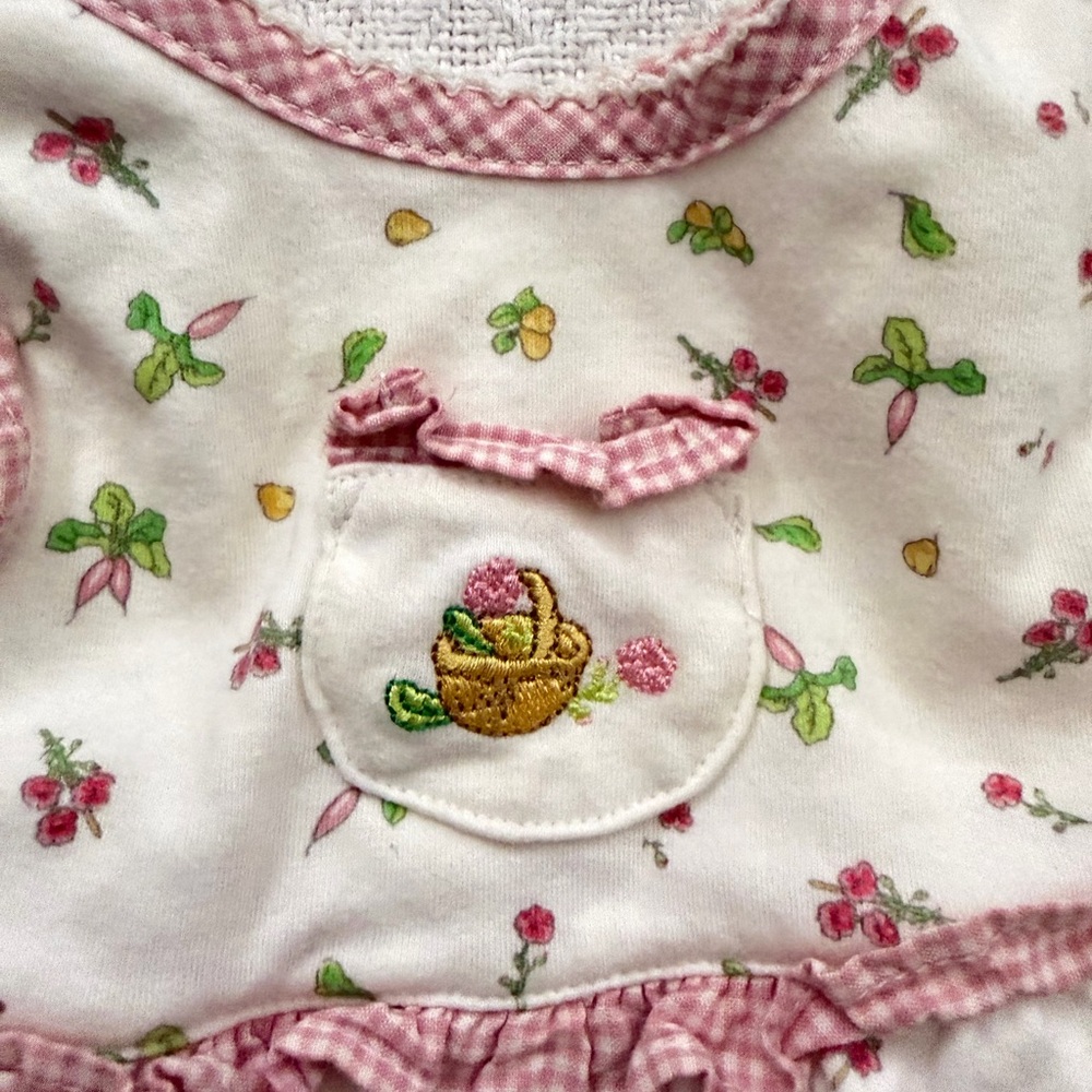 Peter Rabbit Beatrix Potter Embroidered Floral Pink and White Gingham Romper - Picture 5 of 6
